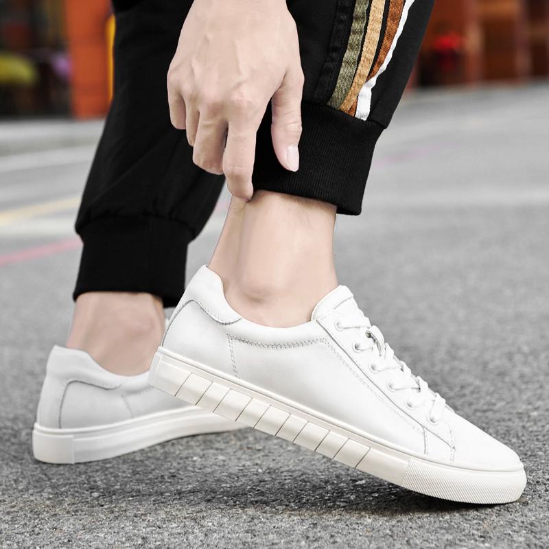 Genuine Leather Flats Sneakers Men Solid Color black white Simple All-match Basic Shoes lace up oxfords Casual Male shoes