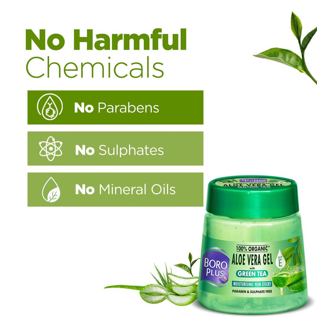 Гель Алоэ Вера BoroPlus с зеленым чаем 200 мл Упаковка из 2 штук Для гладкой, напитанной, увлажненной кожи и волос