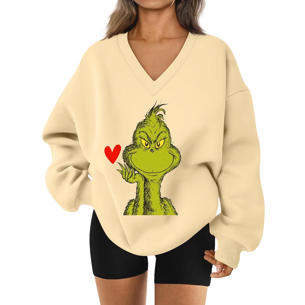 Women's Loose And Comfortable Letter V-neck Sportswear Long-sleeved Sweatshirt Daily Matching Clothes