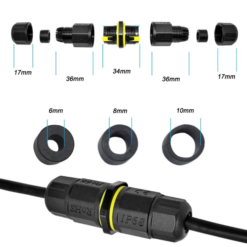 IP68 Waterproof Electrical Wire Connector Flame Retardant 3Pin Screwless Terminal Connector for 6mm/8mm/10mm Wire
