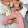 Lace Trim Women's Pajama Set with Suspenders and Casual Trousers