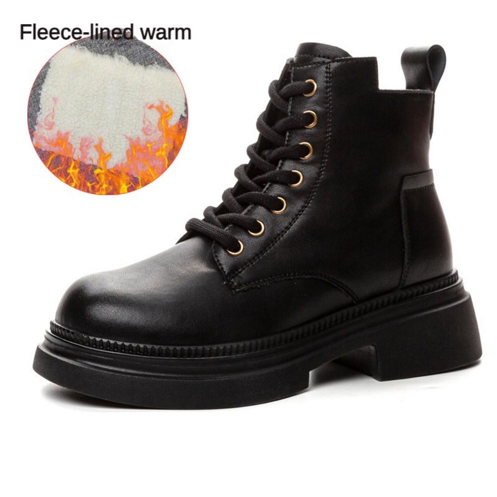 Кожаные женские короткие сапоги на платформе в ретро-британском стиле, увеличивающие внутреннюю высоту, универсальные женские сапоги