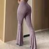 Женские штаны для йоги с высокой талией, расклешенные широкие леггинсы, однотонные спортивные штаны с эластичным поясом, повседневная одежда