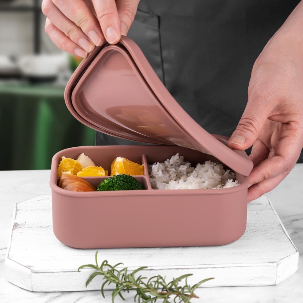 Силиконовый ланч-бокс Bento, портативный многоразовый, с 3 отделениями, пригодный для использования в микроволновой печи, для взрослых и детей