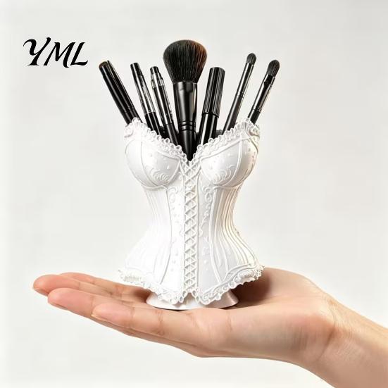 Artistic Pen Cup Gothic Corset Holder, 3D Printed Vintage Dark Makeup Brush Cosmetic Tool Container Decorative Desk Organizer for Office Vanity,