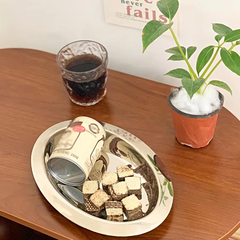 1 шт. Эллиптический диск практичная тарелка десерт креативная обеденная тарелка простота глянцевый металлический поддон нержавеющая сталь