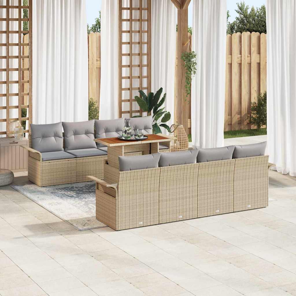 Garden Sofa Set with Cushions 7 pcs Beige and Light Grey Poly Rattan