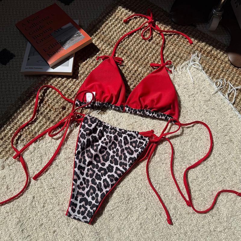 Sexy Leopard Bikini Suit Women Strap Push Up Swimsuit Three Points Bikini Set Low Waist Swimwear Women Summer Backless Beachwear
