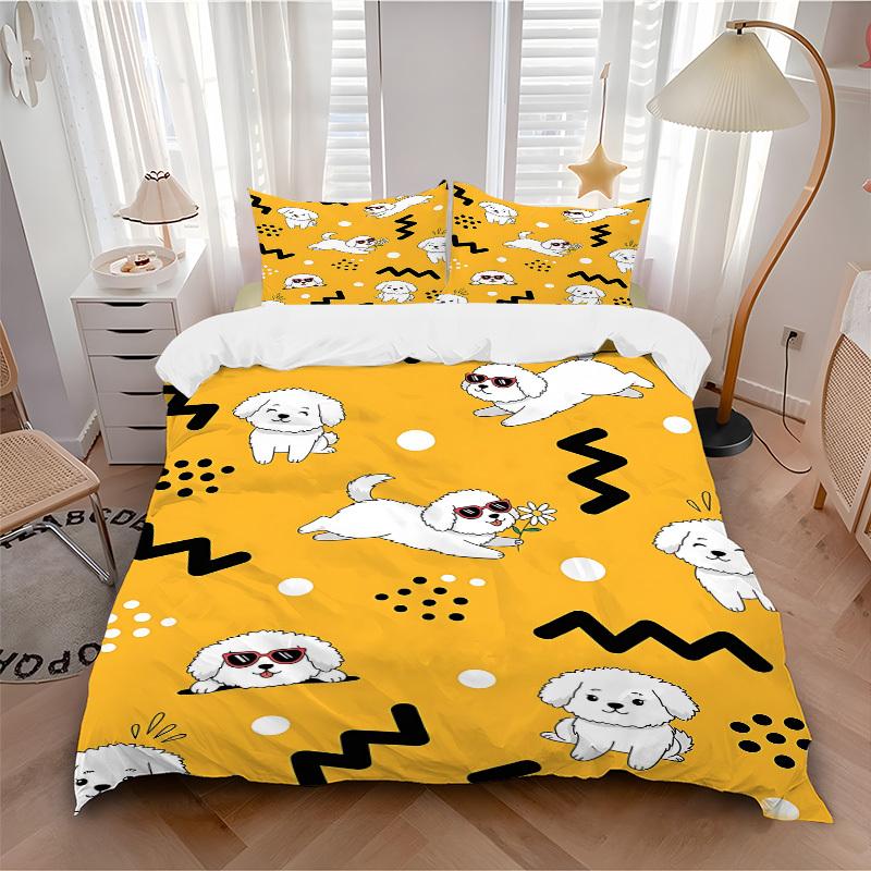 3pcs Puppy Playful Bedding Set, Includes 1 Comforter + 2 Pillowcases, Without Pillow Inserts, Soft Comfortable, Lightweight Breathable082