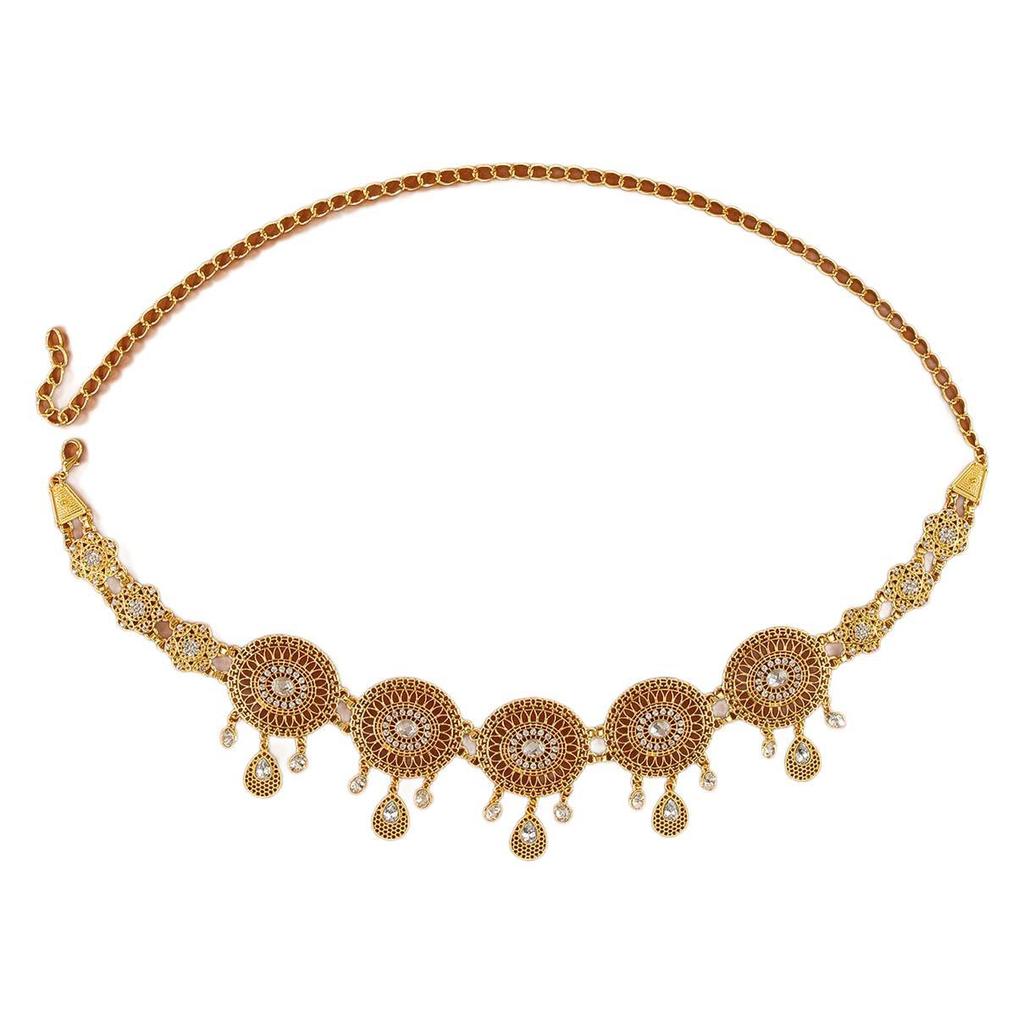 Gold Ethnic Style Alloy Hollow Diamond Waist Chain, Women'S Stage Performance Jewelry Belt
