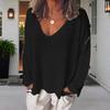 Women T-shirt V-Neck Long Sleeve Loose Fit Tee Shirt Solid Color Breathable Casual Pullover Tops Daily Wear