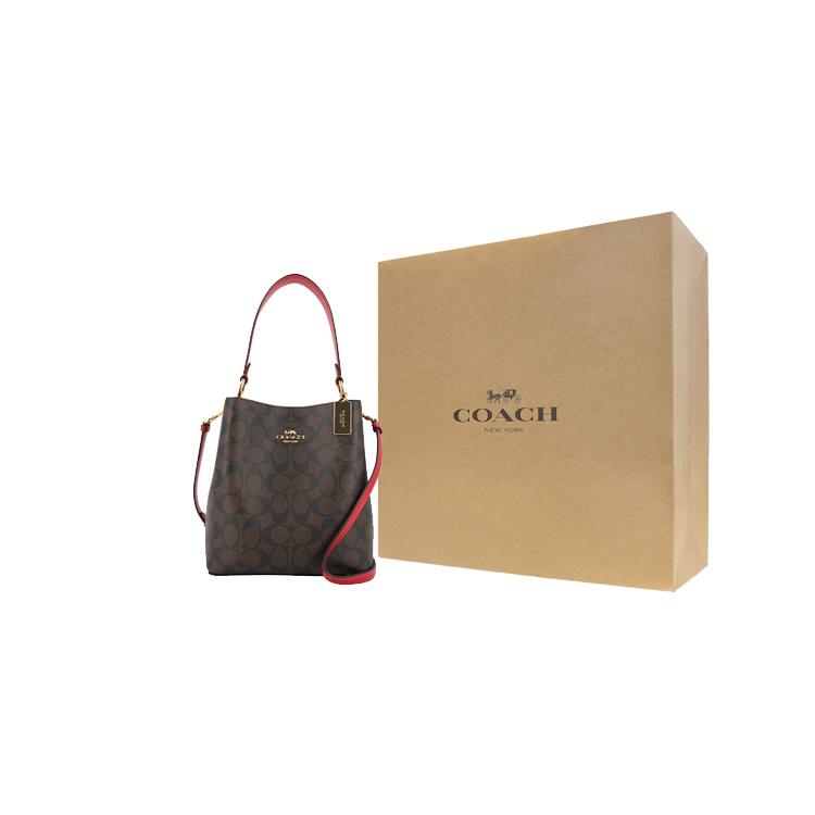 COACH Town Coated Canvas With Smooth Leather Bucket Bag, Shoulder Bag, Crossbody Bag, Handbag Small Womens