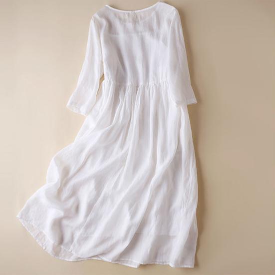 Весеннее летнее платье с вышивкой, рукавом девятый, свободное платье миди, легкое платье с круглым вырезом