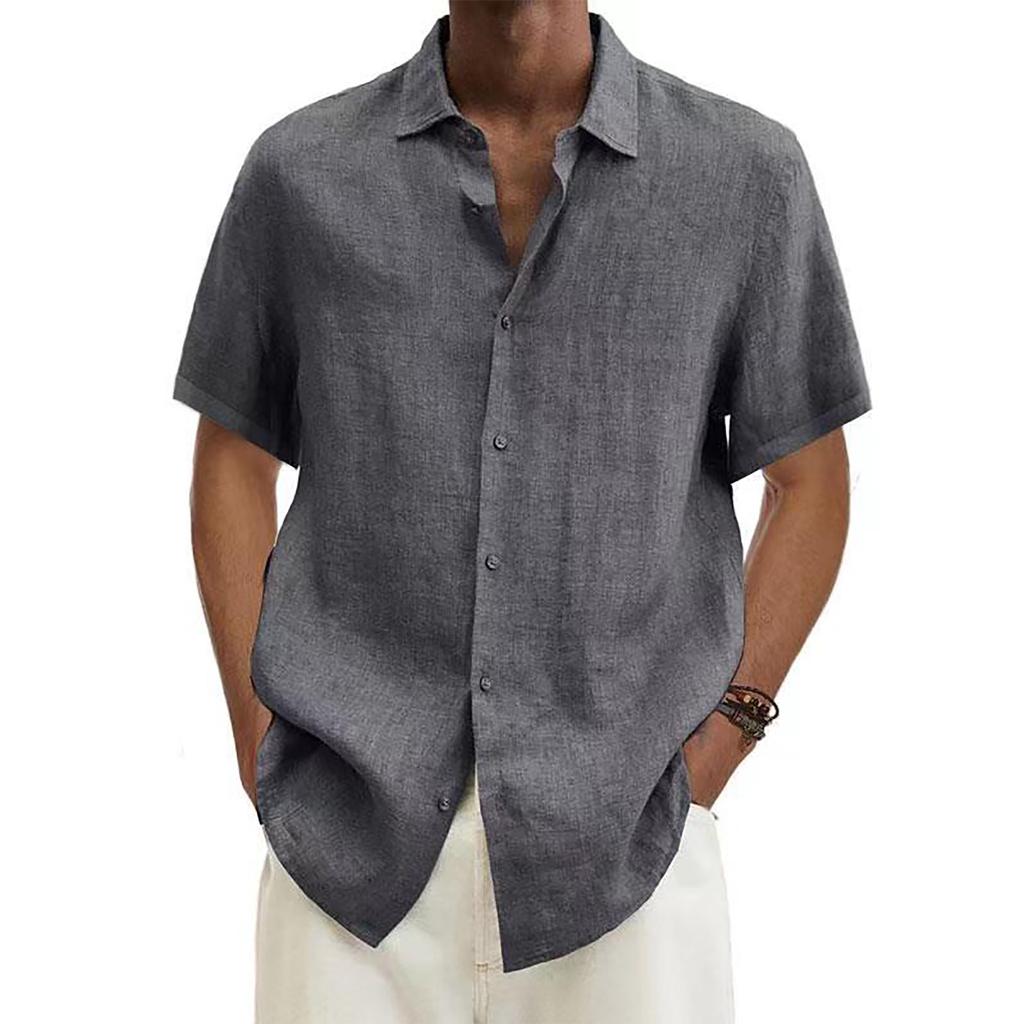 Designer Spring Summer Men's Casual Cotton Linen Solid Color Short Sleeve Shirts Loose Shirts