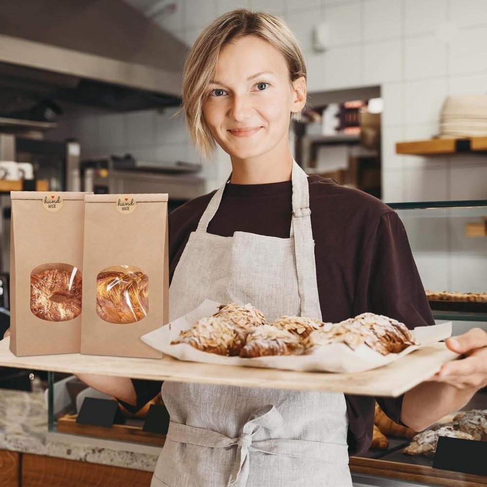 20 шт. Пакеты для выпечки с окном Коричневые крафтовые бумажные пакеты с окном Фиксирующая вкладка с проволокой для выпечки, печенья, кофейных зерен, вечеринок, закусок, хлеба