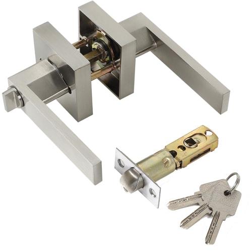 AllBright Door Knob with Lock, Indoor/Bathroom Lever Handle, Left/Right Door, Indoor (Silver)