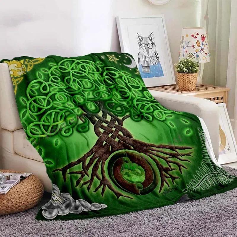 Owl Celtic Viking Blanket Tree of Life Wiccan Flannel Blanket Soft Warm Blanket Couch Bed Chair Decor for Family Camping Gifts