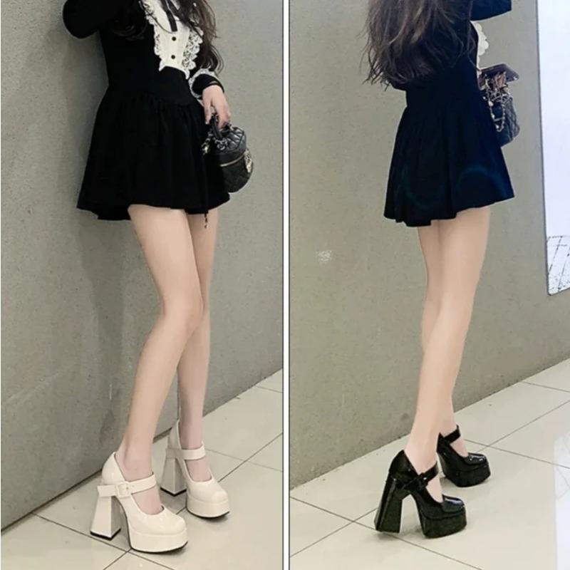 2025 Весна и Осень Сексуальные Высокие Каблуки Квадратные с Мэри Джейн Секс Женская Обувь