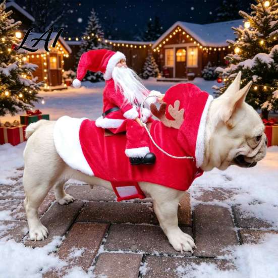Holiday Carnival Pet Clothing Santa Rider Dog Costume Christmas Outfit with Adjustable Closure Funny Comfortable Polyester Cotton Suit Apparel