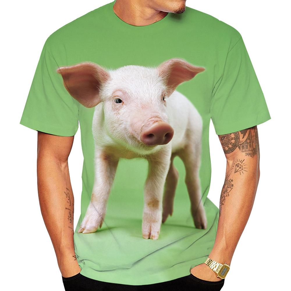 Summer Round Neck 3D Cute Pigs Print Top Fashionable Casual Short Sleeved Men's T-shirts