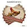 Из 4/6 Плейсметов в стиле Фармхаус с Винтажным Рисунком Кур, Размером 12,0X18,0 дюймов, Термостойкие Подставки под Тарелки, Декоративные и Моющиеся, Подходят для