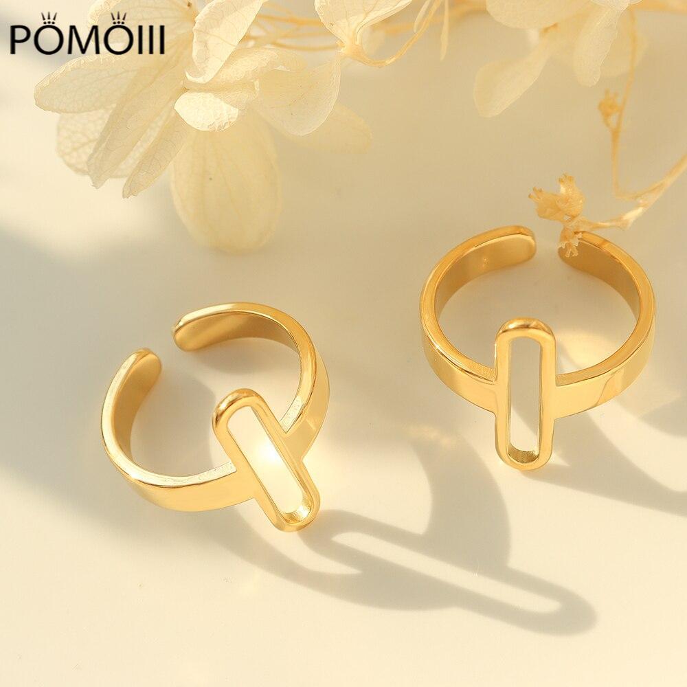 Женские кольца для пальцев, ювелирные изделия из нержавеющей стали, минималистичное полое кольцо из 18-каратного золота, геометрическое открытое регулируемое кольцо для женщин