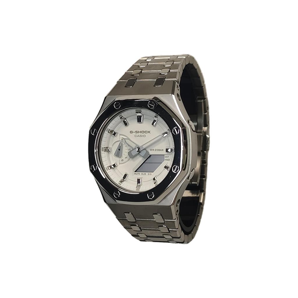 CASIO Men Liquid Crystal,Analog Dual Display Series 44mm White Watch GA-2100-7A7(Watch3--)