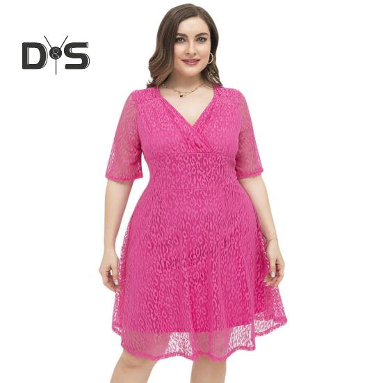 Платье больших размеров с кружевным V-образным вырезом и короткими рукавами с леопардовым узором, двухслойное платье миди для выпускного вечера, свадьбы, вечеринки, летнее короткое платье