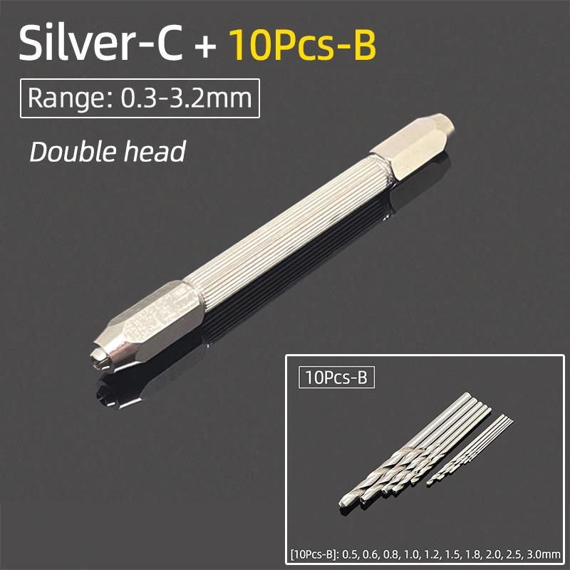 Мини-микро-алюминиевая двойная ручная дрель 0,3-3,2 мм, бесключевой патрон, ручные вращающиеся инструменты, ювелирные изделия, часы, сверление + спиральные сверла