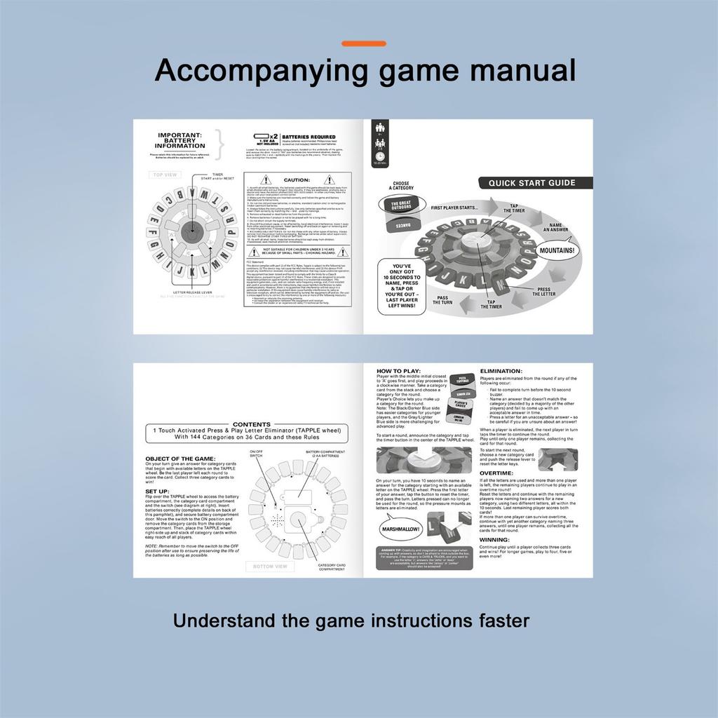 Игра в слова Быстрая семейная настольная игра. Выберите категорию и соревнуйтесь с таймером, чтобы стать последним игроком. Обучающая игра. Отлично подходит для всех возрастов.