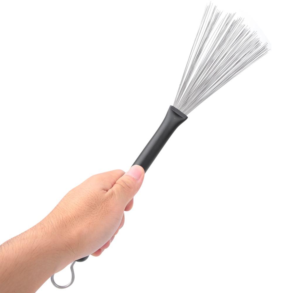 2PCS Plastic+Metal Drum Sticks Brush Black Steel Wire Stick Brush Drum Brushes For Jazz Drum Set