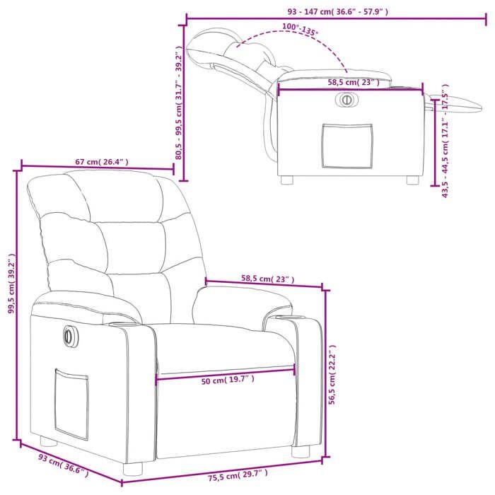VidaXL Fauteuil Inclinable Électrique, Chaise de Relaxation avec Dossier, Siège avec Accoudoirs, Fauteuil TV de Salle de 3206628