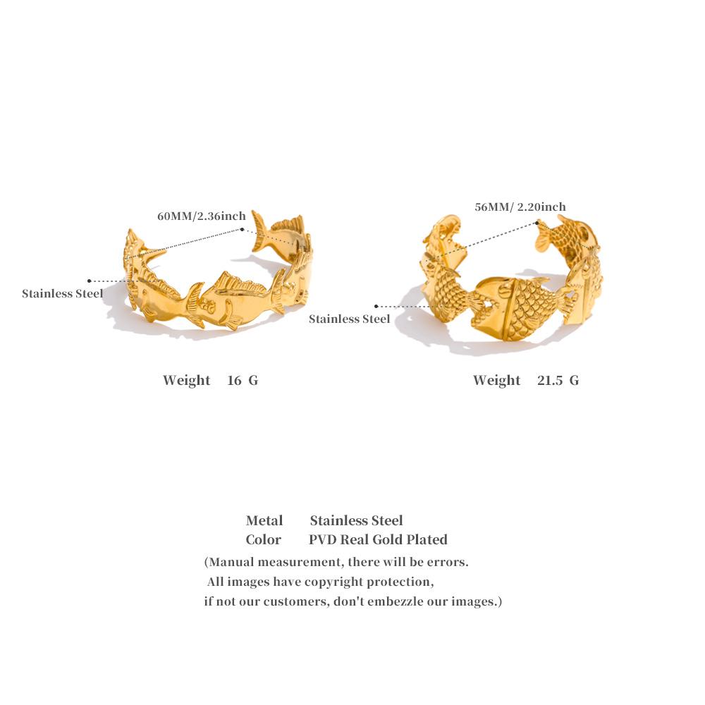 Eetit Регулируемый металлический браслет-манжета в виде рыбы акулы с 18-каратным PVD-покрытием, летний браслет из нержавеющей стали, золотой, для пляжного отдыха