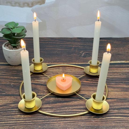 Advent Wreath Candle Holder Christmas Candle Ring Stand for 4/5 Taper Candles Gold Metal Advent Wreath Ring for Christmas Holiday Home Party Church