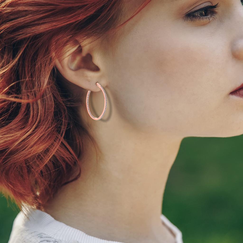 LeCalla Женские серьги-кольца из стерлингового серебра 925 пробы, розовое золото 14 карат, гипоаллергенные серьги-кольца с цирконием, 30 мм