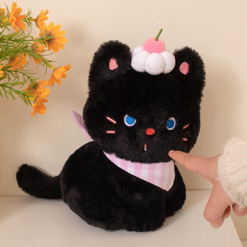 Милая и очаровательная плюшевая игрушка черного кота Очаровательный кот с декором в виде кремового торта Плюшевая кукла Сладкий компаньон Кукла Подарок на день рождения