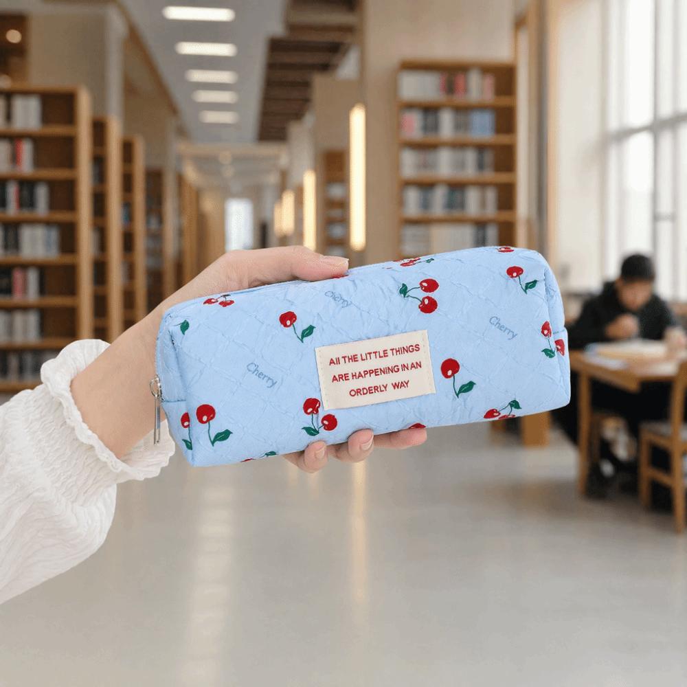 Cherry Print Pen Bag Large Capacity Pencil Pouch Stationery Organizer  School Office Supplies