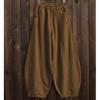 Cotton Linen Bloomers Wide Leg Pants Women Vintage Full Length Fashion Elegent Pants Solid Elasitic Waist Spring Autumn