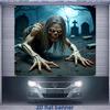 2D flat banner  Halloween Happy Garage Door Banner zombies long hair sharp claws blood mouth