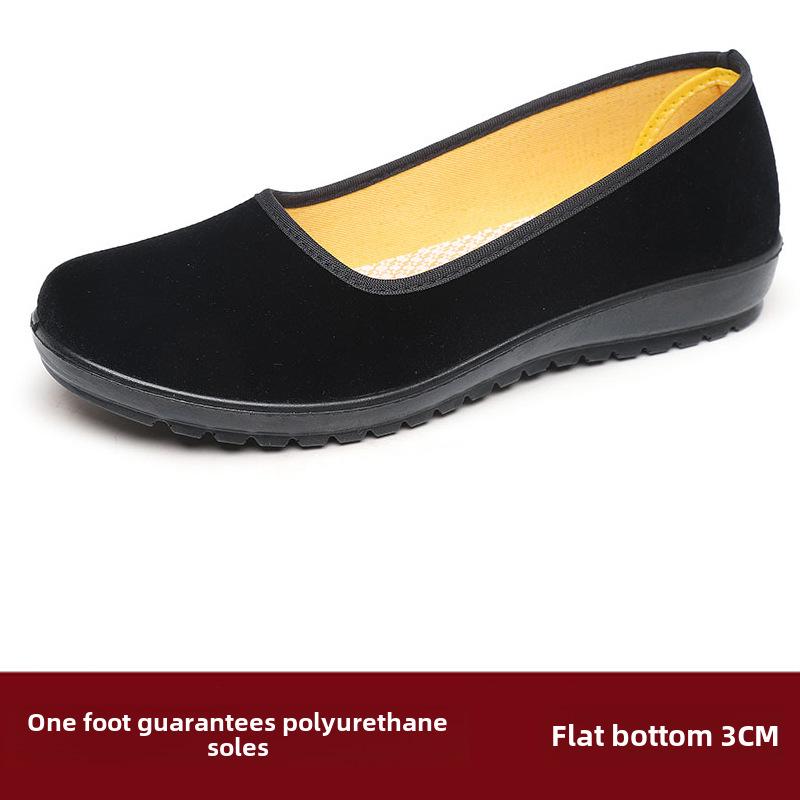 Женские черные матерчатые туфли: Стиль «Старый Пекин», плоская толстая подошва, подходит для людей среднего и пожилого возраста, идеально подходит для гостиничного этикета и танцев.