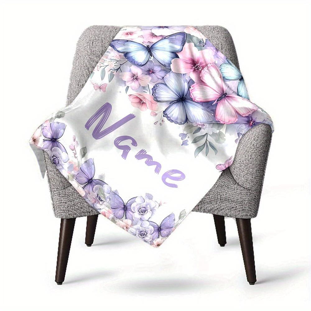 Floral Butterflies And Flowers Customize Your Name Blankets Soft Cozy Lightweight Blanket For All Seasons Perfect For Picnics Sofas Offices Beds