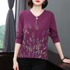 Women's 4XL Spring New Mother's Wear Long-sleeved T-shirt Simple V-neck Printed Design Loose Slimming Splicing Women's Clothing