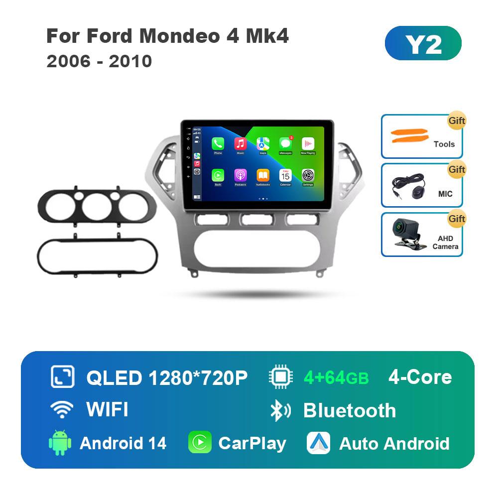 Автомагнитола с интеллектуальной системой Android 14, мультимедийный плеер для Ford Mondeo 4 Mk4 2006 - 2010, сенсорный экран, 4G, WiFi, BT, GPS, Navi