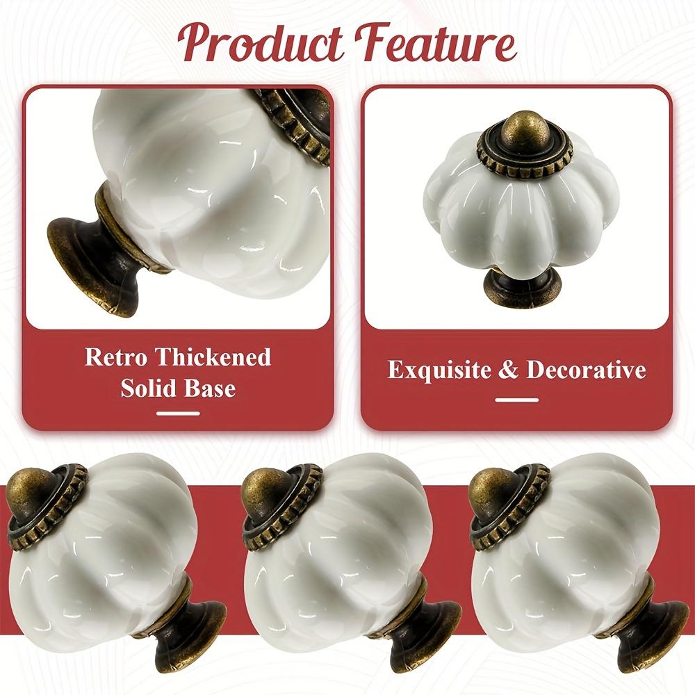 8 шт. керамические ручки-тыквы, белые керамические ручки для шкафа, винтажные ручки для комода, винтажные ручки, декоративные ручки для ящиков (Одно отверстие с винтом)