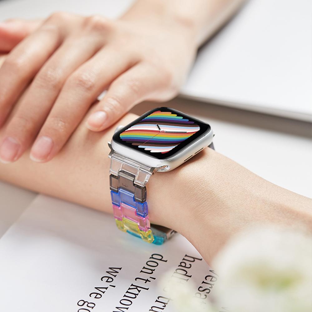 Resin Rainbow Transparent For Apple Watch Band 44mm 45mm 38 40mm 42 41mm 49mm 44 45 Strap Bracele iWatch Series 8 7 6 SE 5 4 3 2 Band