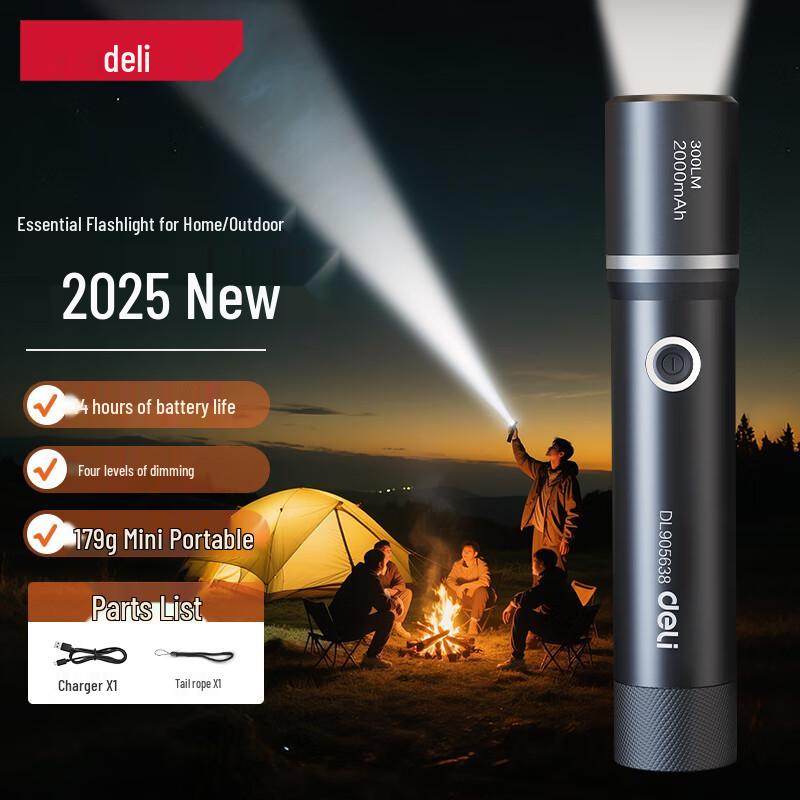 Deli Ultra-Bright Zoomable Rechargeable LED Flashlight