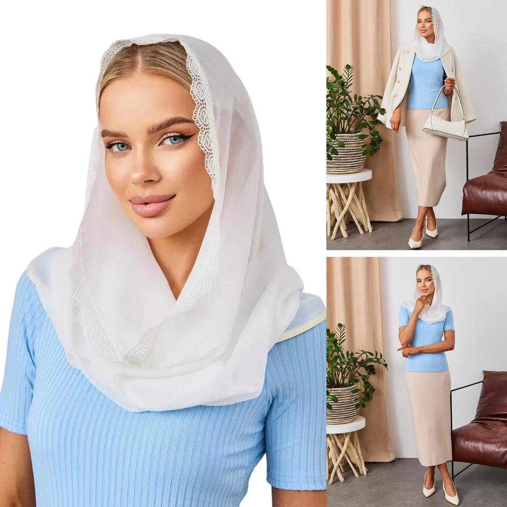 Шифоновый кружевной платок-мантилья, дышащий шарф-шаль, легкое головное покрытие для женщин для церкви, молитвы, мессы и повседневного ношения