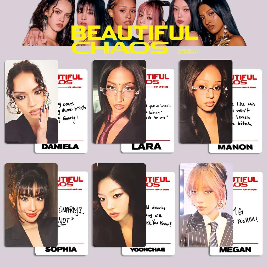6 шт. K-pop айдол KATSEYE Ломо-карточки Новый альбом BEAUTIFUL CHAOS MEGAN Daniela MANON LARA SOPHIA HD Печатные фотокарточки Подарки для фанатов