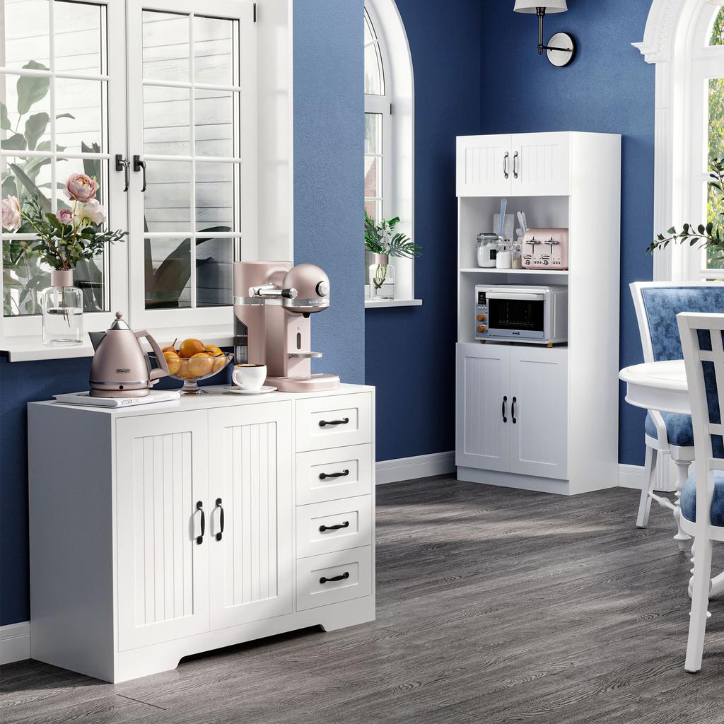 Sideboard Chest of Drawers Buffet Cabinet, Modern Style, 4 Drawers, 1 Cabinet, 105 cm x 40 cm x 76 cm, White