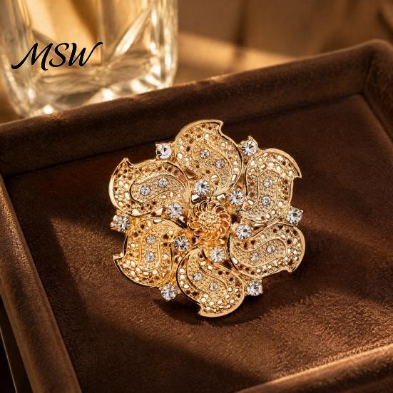 Retro Floral Clothing Accessories Rhinstone Flower Brooch for Women, Golden Plated Alloy Bag Embellishment Pin Lapel Pin, Jewelry Wedding Party